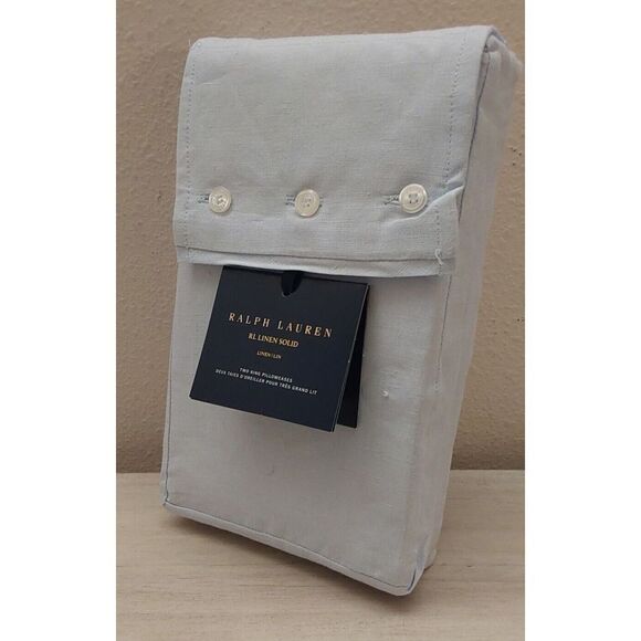 Ralph Lauren RL LINEN SOLID 100% Linen Two King Pillowcases RL SKY BLUE - Picture 3 of 8